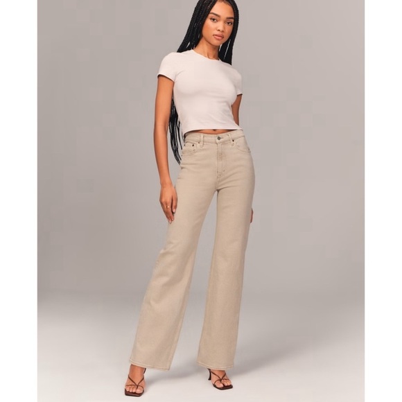 Abercrombie & Fitch High Rise 90s Relaxed Jean in Oat 28 - Picture 1 of 4